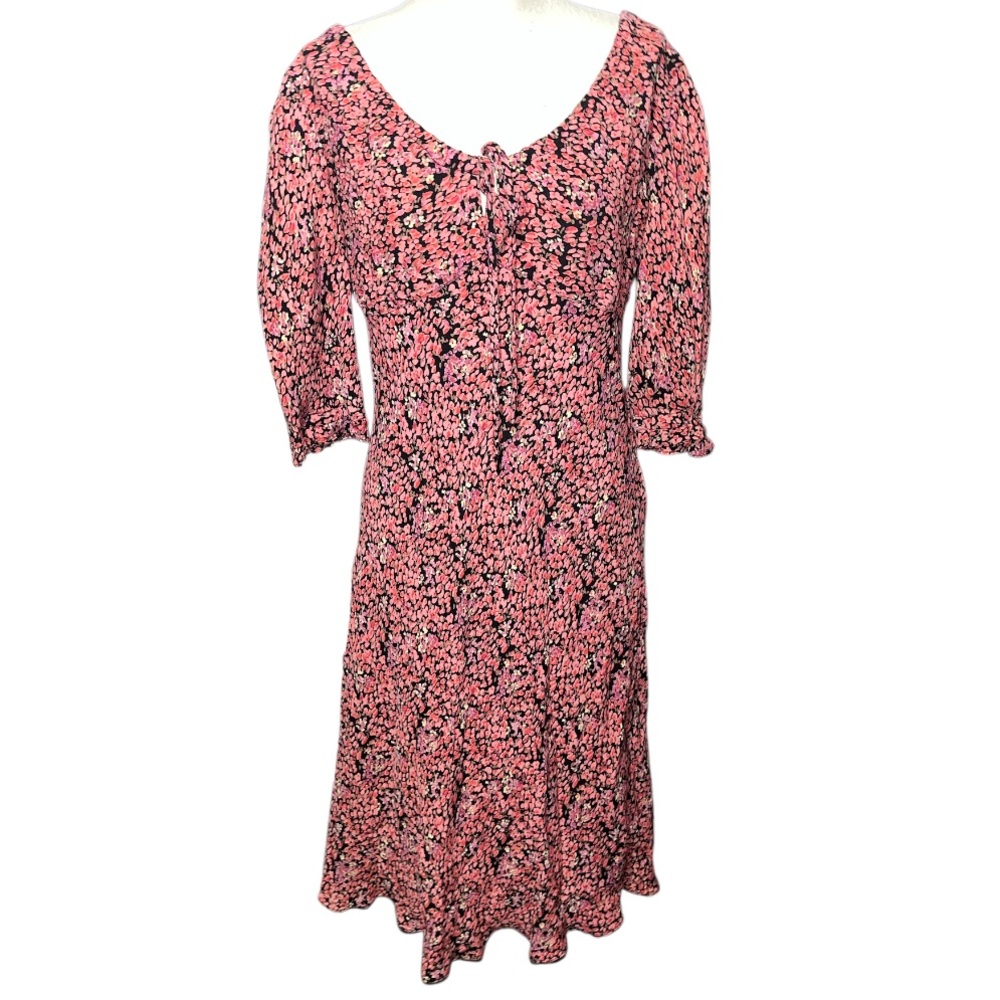 Y2K empire waist midi ditsy micro floral pink dress small ruffle sleeve fairy